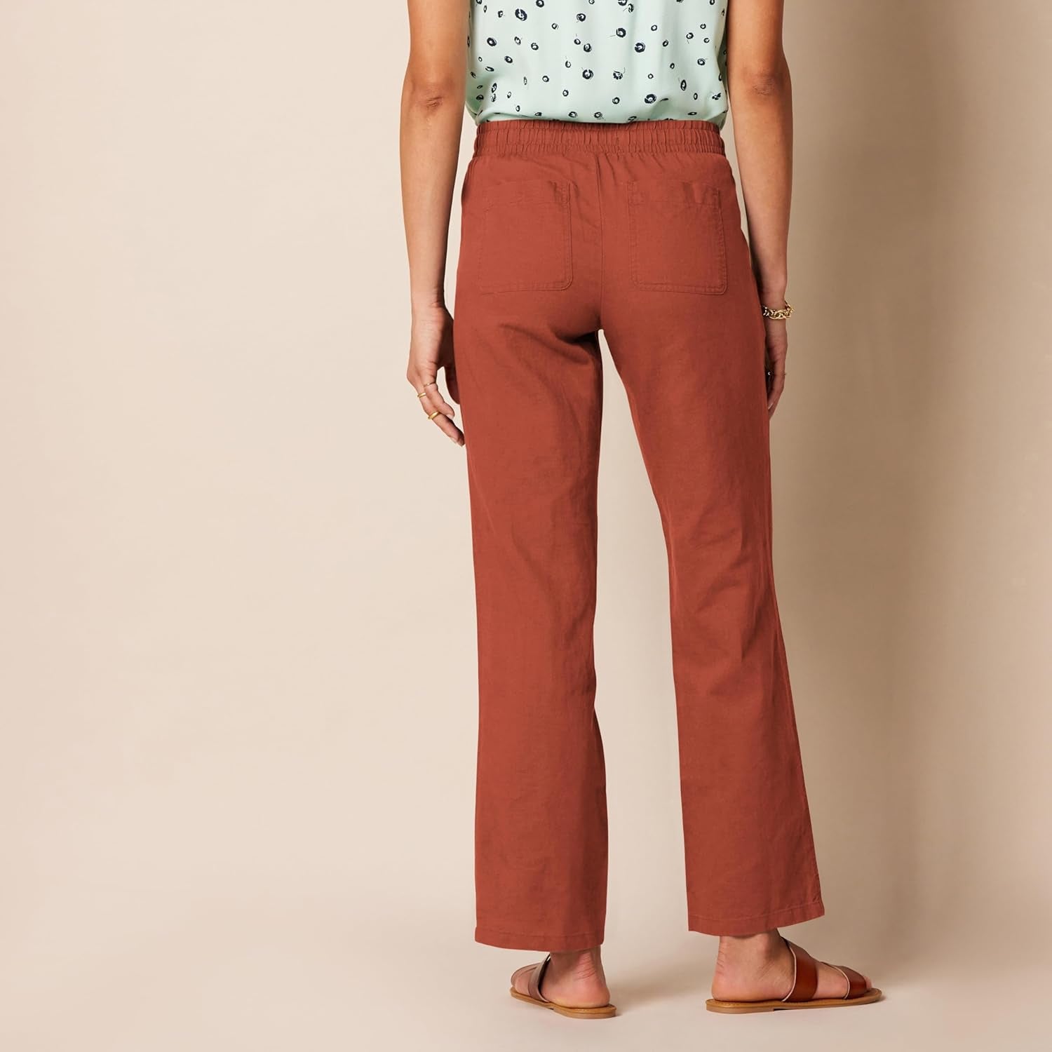 Women'S Linen Blend Drawstring Relaxed Fit Wide Leg Pant (Available in plus Size)