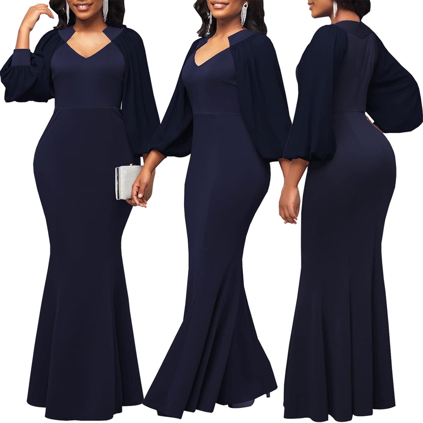 Colorful Maxi Dresses for Women Sexy Long Sleeve Deep V Neck Bodycon Floor Length Dress