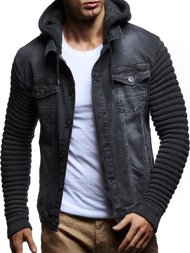 LN5240 Men'S Denim Jacket with Knitted Sleeves