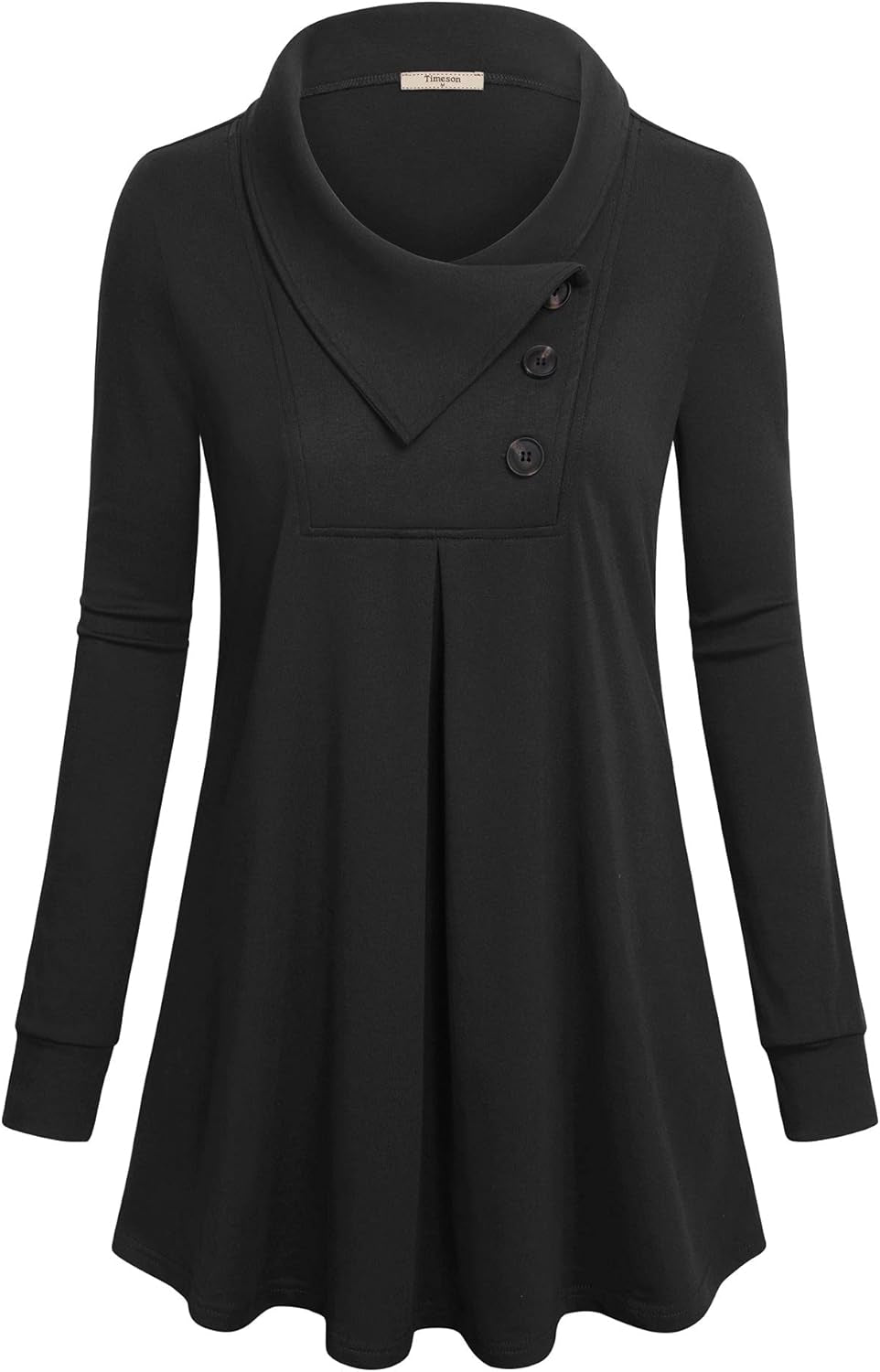 Women'S Long Sleeve Button Lapel Pullover Tunic Swing Sweatshirt