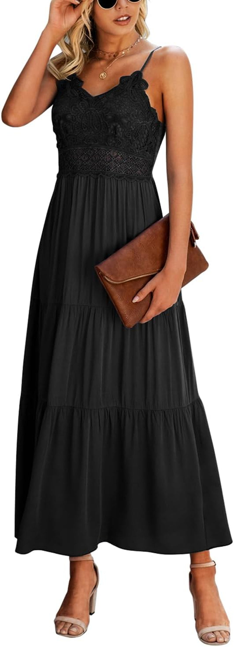 Women'S Beach Crochet Lace Maxi Dress Solid Color Summer Vacation Spaghetti Strap Long Dress 2026