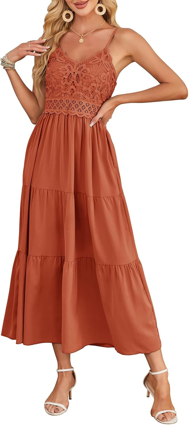 Women'S Beach Crochet Lace Maxi Dress Solid Color Summer Vacation Spaghetti Strap Long Dress 2026