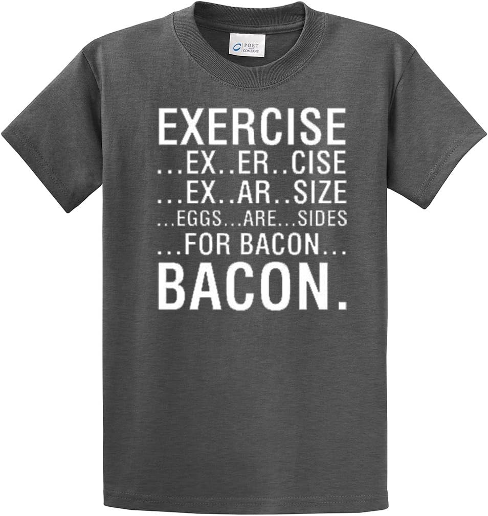 Exercise Ex-Er-Size Ex-Er-Size Eggs Are Sides for Bacon Funny Novelty T Shirt Humorous Gym Weightlifting Cool Retro Tee Shirt-Heathergray-Medium
