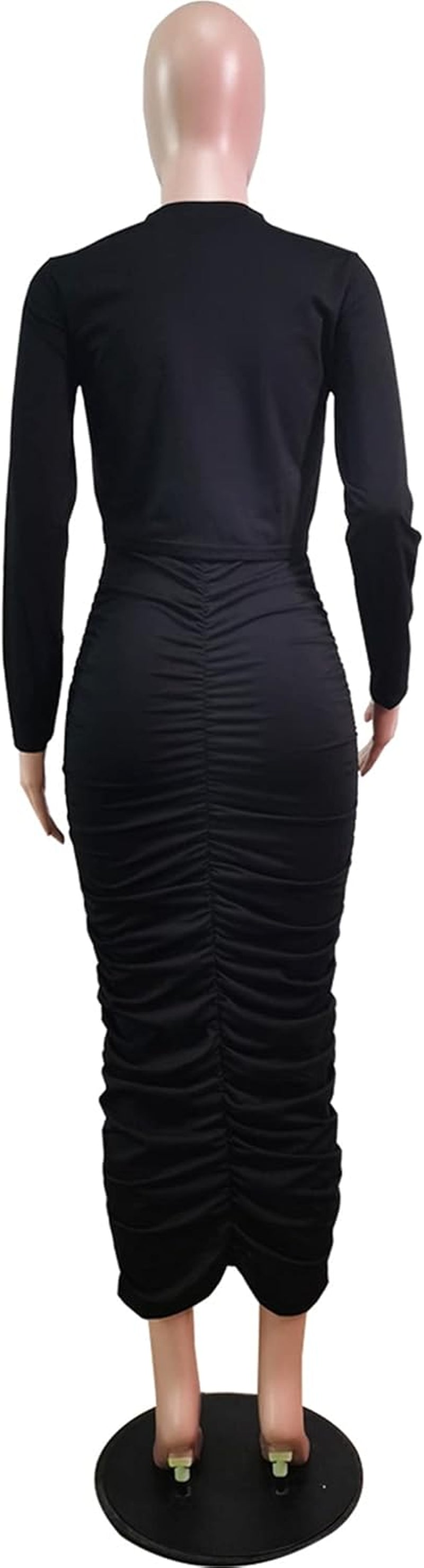Womens Skirt Sets 2 Piece Outfits Sexy Bodycon Ruched Maxi Dress & Long Sleeve Crop Tops Club Dresses Cocktail Party Outfits,Black#1,L