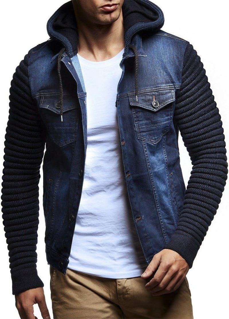 LN5240 Men'S Denim Jacket with Knitted Sleeves