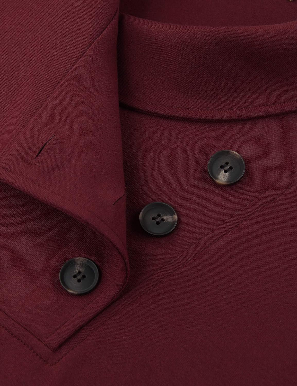 Women'S Long Sleeve Button Lapel Pullover Tunic Swing Sweatshirt