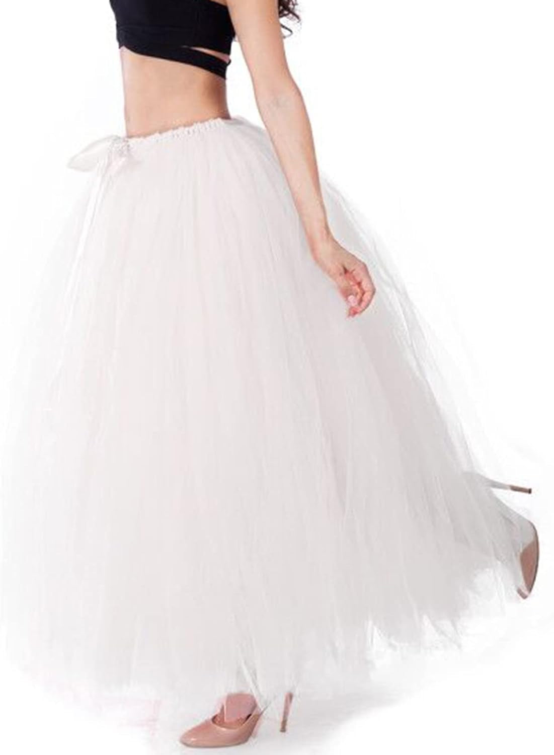 Women Floor Length Tulle Tutu Long Skirts High Tie Waist A-Line Fluffy Puff Maxi Half Dress Wedding Party Evening Dress